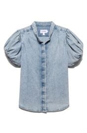 FRAME Pleat Puff Sleeve Denim Shirt at Nordstrom