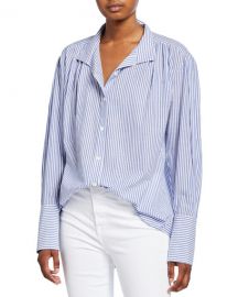 FRAME Pleated Clean-Collared Striped Shirt at Neiman Marcus