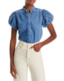 FRAME Pleated Puff Sleeve Denim Shirt Bloomingdales at Bloomingdales