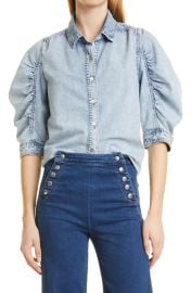 FRAME Puff Sleeve Denim Shirt in Cresthaven Size X-Small at Nordstrom