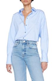 FRAME Rhinestone Oversize Organic Cotton Button-Up Shirt at Nordstrom