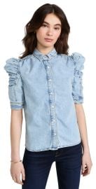 FRAME Ruched Puff Sleeve Denim Shirt at Shopbop