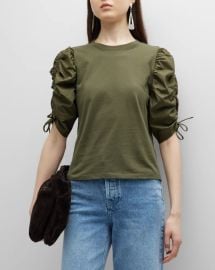 FRAME Ruched-Sleeve Tee at Neiman Marcus