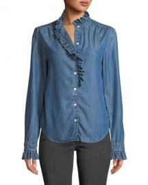 FRAME Ruffle Button-Front Denim Shirt at Neiman Marcus