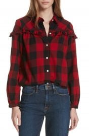 FRAME Ruffle Trim Buffalo Check Shirt at Nordstrom