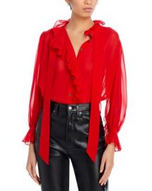 FRAME Sheer Ruffle Front Bow Blouse Bloomingdales at Bloomingdales