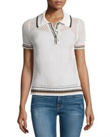 FRAME Short-Sleeve Mesh Polo Shirt  Chalk Bronze at Neiman Marcus