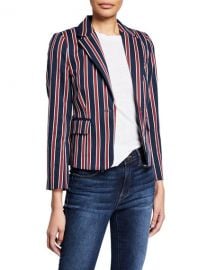 FRAME Shrunken Striped Cotton Single-Button Blazer at Neiman Marcus