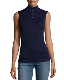 FRAME Sleeveless Rib Mock-Neck Sweater  Navy at Neiman Marcus