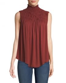 FRAME Smocked High-Neck Sleeveless Top at Neiman Marcus