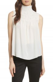 FRAME Smocked Sleeveless Silk Blouse at Nordstrom