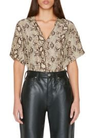 FRAME Snakeskin Print Silk Popover Blouse at Nordstrom