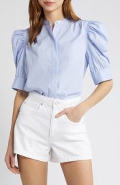 FRAME Stripe Puff Sleeve Cotton Button-Up Shirt at Nordstrom