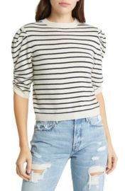 FRAME Stripe Ruched Sleeve Cashmere Sweater at Nordstrom