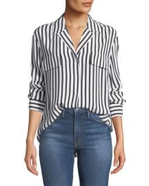 FRAME Striped Silk Button-Front Long-Sleeve Top at Neiman Marcus