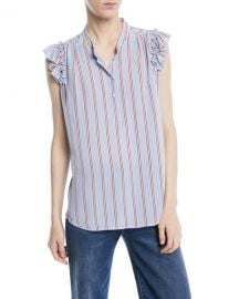 FRAME Striped Sleeveless Ruffle Button-Front Top at Neiman Marcus