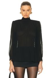 FRAME Strong Shoulder Pleated Blouse in Black FWRD at FWRD