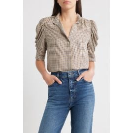 FRAME The Houndstooth Gillian Puff Sleeve Silk Top at Nordstrom