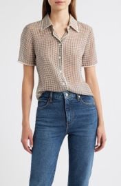 FRAME The Houndstooth Silk Short Sleeve Button-Up Shirt at Nordstrom