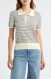 FRAME The Keyhole Stripe Polo in Cream Multi at Nordstrom Rack at Nordstrom Rack