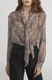 FRAME The Paisley Tie Neck Silk Shirt at Nordstrom