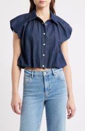 FRAME The Shell Denim Puff Sleeve Crop Top at Nordstrom