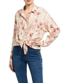 FRAME Tie-Front Toile Long-Sleeve Shirt at Neiman Marcus