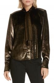 Tie Neck Metallic Velvet Top at Nordstrom