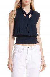 FRAME Tie Neck Smock Hem Top at Nordstrom