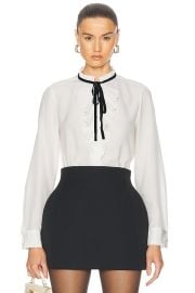 FRAME Tie Ruffle Blouse in Cream FWRD at FWRD