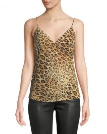 FRAME V-Neck Cheetah-Print Silk Cami Top at Neiman Marcus