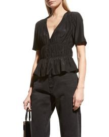 FRAME Vneck Ruched Top at Neiman Marcus