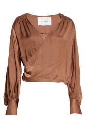 FRAME Wrap Front Balloon Sleeve Satin Blouse at Nordstrom