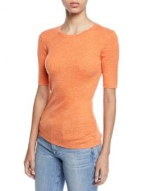 FRAMEShort-Sleeve Ribbed Crewneck Sweater at Neiman Marcus