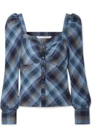 FRANKIE RUCHED CHECKED COTTON-BLEND TOP at Net A Porter