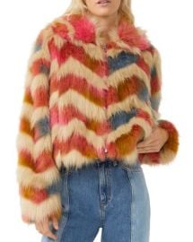 FRENCH CONNECTION Dallow Chevron Faux Fur Jacket Bloomingdales at Bloomingdales