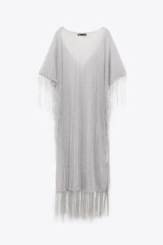 FRINGED METALLIC THREAD KAFTAN DRESS at Zara