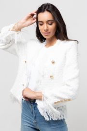 FRINGED TWEED SPARKLE CARDIGAN WHITE MILA at Mila London