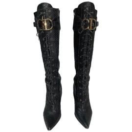 FW 2000 Christian Dior Runway Black Snakeskin Logo Stiletto Boots 40 at 1stDibs at 1st Dibs
