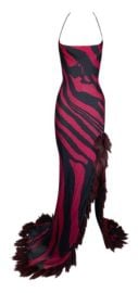 FW 2000 Roberto Cavalli Runway Hot Pink amp Black Zebra Fur Trim Gown Dress eBay at eBay