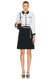 FWRD Renew Chanel Cropped Jacket Skirt Set in Black White in BlackBaby Blue FWRD at FWRD