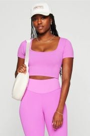 Fabletics Sleek Seamless Scoop Neck Short Sleeve Top in Electric Orchid at Fabletics