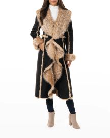 Fabulous Furs Cascade Faux Suede Faux Fur-Trim Full Coat at Neiman Marcus