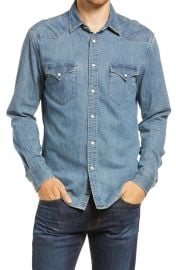 Faherty Indigo Western Stretch Organic Cotton Snap-Up at Nordstrom