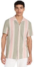 Faherty Short Sleeve Hemp Blend Camp Shirt Forest Isle Stripe L at Shopbop