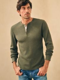 Faherty Surplus Waffle Henley in Olive Heather at Faherty