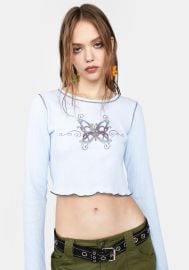 Fairy Thermal Contrast Trim Graphic Crop Top - Blue at Dolls Kill