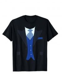 Fake Tuxedo Suit Top with Vest and Tie T-Shirt by Tux Tees at Amazon at Amazon