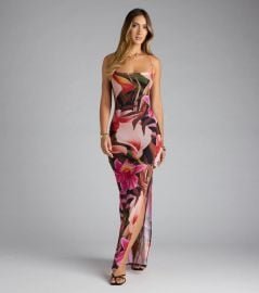 Falling For You Tropical Floral Slit Maxi Dress vert Windsor at Windsor