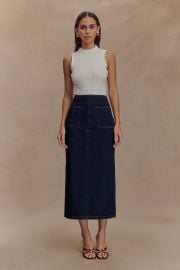 Fallon Denim Midi Skirt - Indigo Blue vert MESHKI US at Meshki